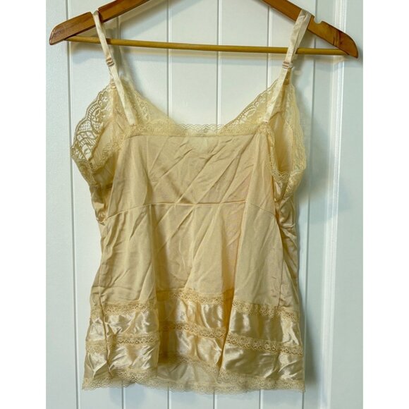 Adonna Womens Camisole Slip Lingerie Size 36 Beige Lace Accents Nylon - Picture 2 of 7